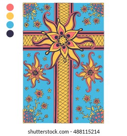 Hand drawn flower ornament for coloring book, anti-stress therapy.