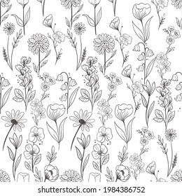 Hand drawn flower pattern, creative floral background, floral element, black line painted flower pattern