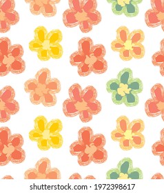 Hand drawn flower pattern. Lovely colorful pastel blossom. Decorative background for textile, paper and other prints.