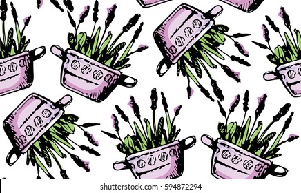 hand drawn flower pattern. Nature background. Lavender.