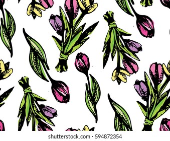 hand drawn flower pattern. Nature background. Tulip pattern