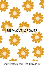 padrão de flor desenhado à mão sobre fundo branco com texto amor próprio é conceito de poder de empoderamento, positividade corporal, projeto de afirmação