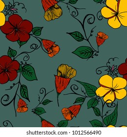 Hand drawn flower pattern . sketch graphic flower , textil fabric wallpaper