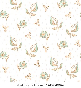 Hand drawn flower pattern vector. Seamless intricate texture.