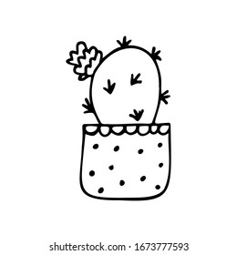 Flor dibujada a mano en una olla, cactus aislados en un fondo blanco. Dibujo de dibujo simple. Se puede utilizar para la decoración de textiles, papel.