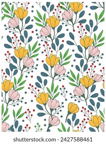 Hand drawn flower print pattern repeat both side, seamless placement best for textile, paper and wallpaper.