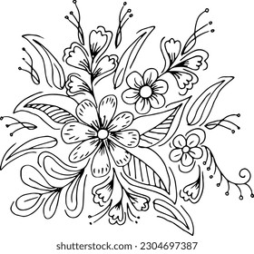 Flor dibujada a mano y rosa 