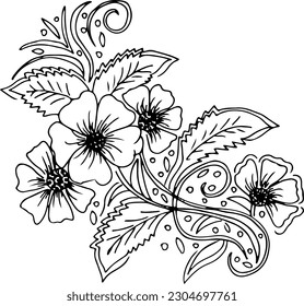 Flor dibujada a mano y rosa 
