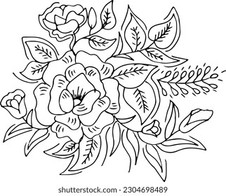 Flor dibujada a mano y rosa 