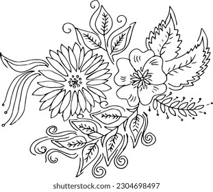 Hand drawn flower and rose 