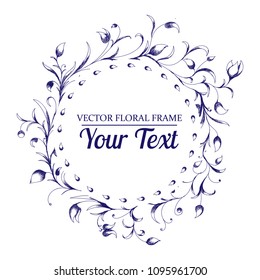 Hand drawn flower round frame. Vector floral wedding design in sketch style.  illustration