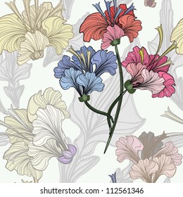 Hand drawn flower seamless pattern, EPS10 Vector background