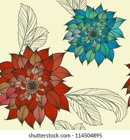 Hand drawn flower seamless pattern, EPS10 Vector background