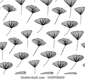 Hand drawn flower seamless pattern. Vector illustration. Ginkgo biloba