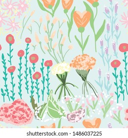 hand drawn flower seamless pattern. Can use for print, template, fabric, presentation, textile, banner, poster, wallpaper
