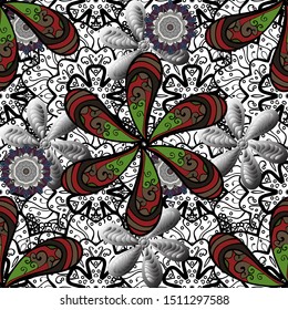 Hand drawn flower seamless pattern (tile). Colorful seamless pattern with cute flowers, paisley, white, gray and black colors. Watercolor seamless pattern for textile.