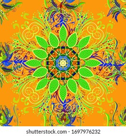 Hand drawn flower seamless pattern (tile). Watercolor seamless pattern for textile. Colorful seamless pattern with cute flowers, paisley, blue, green and yellow colors.