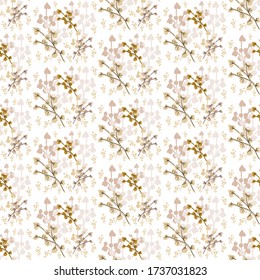 Hand drawn flower seamless pattern in pastel color. Bright soft pink and gold. Can use for print, template, fabric, presentation, textile, banner, poster, wallpaper, digital paper.