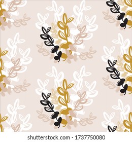 Hand drawn flower seamless pattern in pastel color. Bright soft pink and gold. Can use for print, template, fabric, presentation, textile, banner, poster, wallpaper, digital paper.