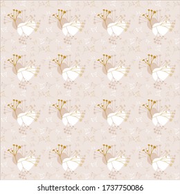 Handgezeichnete Blume nahtlos Muster in Pastellfarbe. Helles, weiches Rosa und Gold. Kann für Druck, Vorlage, Stoff, Präsentation, Textil, Banner, Poster, Tapete, digitales Papier.