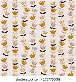 Hand drawn flower seamless pattern in pastel color. Bright soft pink and gold. Can use for print, template, fabric, presentation, textile, banner, poster, wallpaper, digital paper.