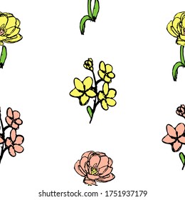 Hand drawn flower seamless pattern background. Vector Illustration EPS10
