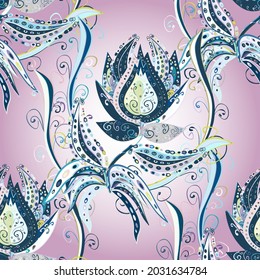 Hand drawn flower seamless pattern (tile). Watercolor seamless pattern for textile. Colorful seamless pattern with cute flowers, paisley, gray, blue and neutral colors.