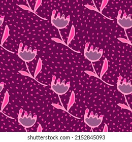 Hand drawn flower seamless pattern. Unusual floral wallpaper. Ditsy print. Botanical sketch of field plants. Blooming texture. Design for fabric, textile print, wrapping, cover. Vector illustration