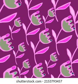 Hand drawn flower seamless pattern. Unusual floral wallpaper. Ditsy print. Botanical sketch of field plants. Blooming texture. Design for fabric, textile print, wrapping, cover. Vector illustration