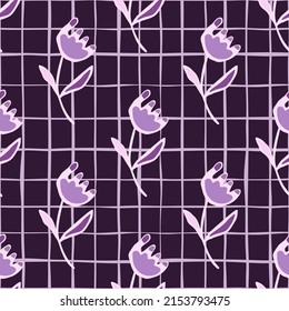 Hand drawn flower seamless pattern. Unusual floral wallpaper. Ditsy print. Botanical sketch of field plants. Blooming texture. Design for fabric, textile print, wrapping, cover. Vector illustration