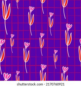 Flor dibujada a mano sin costura. Sencillo papel pintado de flores. Plantas de doodle de fondo interminable. Diseño para tela, impresión textil, papel de envoltura, cubierta. ilustración vectorial