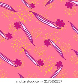 Hand drawn flower seamless pattern. Simple floral wallpaper. Botanical background. Vintage plants endless backdrop. Design for fabric, textile print, wrapping paper, cover.