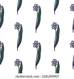 Hand drawn flower seamless pattern. Simple floral wallpaper. Botanical background. Vintage plants endless backdrop. Design for fabric, textile print, wrapping paper, cover.