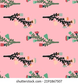 Hand drawn flower seamless pattern. Naive art. Cute floral wallpaper. Abstract plants endless backdrop. Design for fabric, textile print, wrapping paper, cover. Vector illustration