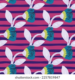 Flor dibujada a mano sin costura. Estilo de arte naïf. Plantas botánicas sin fin. Papel de pared de flores decorativo. Diseño para tela, impresión textil, papel de envoltura, cubierta. Ilustración del vector
