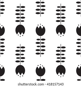 Hand drawn flower seamless pattern. Floral stylish monochrome background. Vector modern repeating texture