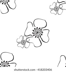 Hand drawn flower seamless pattern. Floral stylish monochrome background. Vector modern repeating texture