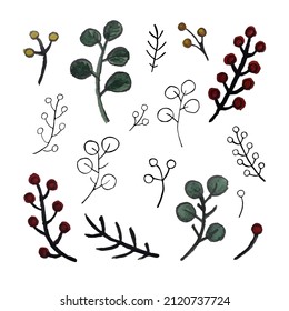 Hand drawn flower set. Set of isolated floral elements floral elements. Floral graphic design