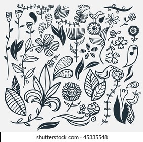 A hand drawn flower set. Vector illustration.