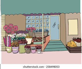 hand drawn flower shop vector 