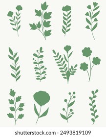 Hand Drawn Flower silhouette. Leaves and floral silhouette 
