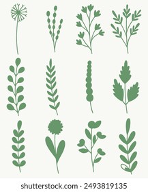 Hand Drawn Flower silhouette. Leaves and floral silhouette 