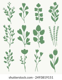 Hand Drawn Flower silhouette. Leaves and floral silhouette 