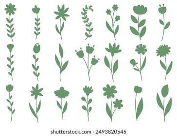 Hand Drawn Flower silhouette. Leaves and floral silhouette 
