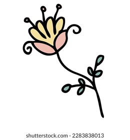 Hand drawn flower in simple doodle style. Perfect for tee, stickers, poster, card. Isolated vector illustration for decor and design.



