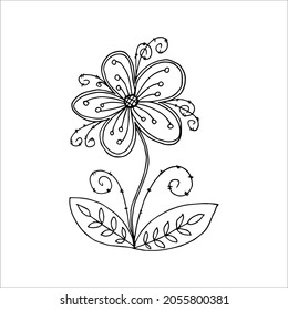 Elemento de doodle sencillo de flor dibujado a mano para la imagen de un vector de color, negro y blanco