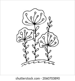 Elemento de doodle sencillo de flor dibujado a mano para la imagen de un vector de color, negro y blanco