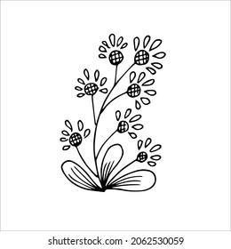Hand drawn flower, single doodle element  for coloring, design, poster, invitation, postcard. Black and white vector image