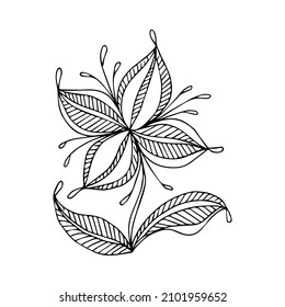 Hand drawn flower single doodle element for coloring, black and white vector image