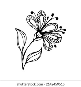 Elemento de doodle sencillo de flor dibujado a mano para la imagen de un vector de color, negro y blanco